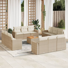 Garden Sofa Set Beige PE Rattan Large Adjustable Feet