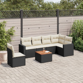 Garden Sofa Set Black and brown PE Rattan, Solid Acacia...