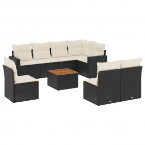 Garden Sofa Set Black PE Rattan Large Removable Covers
