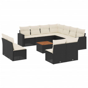 Garden Sofa Set Black PE rattan Large Adjustable Feet