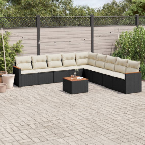 Garden Sofa Set Black, Rattan Cream