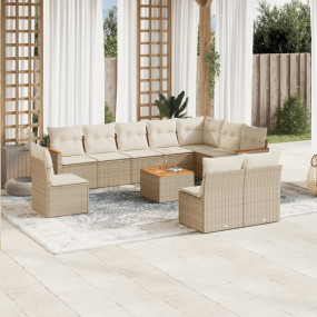 Garden Sofa Set Beige PE rattan, powder-coated steel, a...