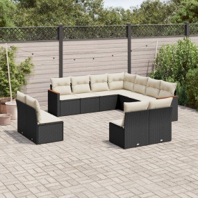Garden Sofa Set Black, Cream White PE Rattan, Powder-Co...
