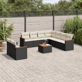Garden Sofa Set Black Rattan, Cream White Cushions