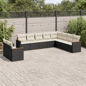 Garden Sofa Set Black PE rattan Large UV-resistant mate...
