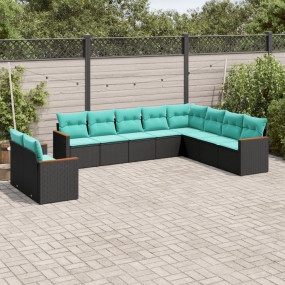 Patio Sofa Set Black, Blue PE rattan, Powder-coated ste...