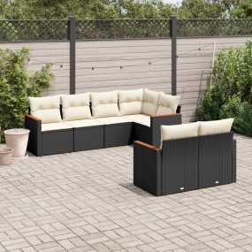 Garden Sofa Set Black with Cream cushions PE rattan Lar...