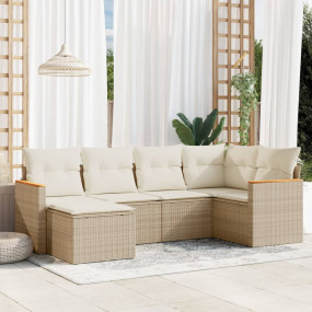 Garden Sofa Set Beige PE Rattan, Powder-Coated Steel, P...