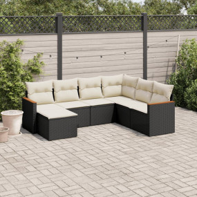 Garden Sofa Set Black PE rattan, powder-coated steel La...