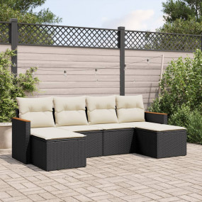 Garden Sofa Set Black PE Rattan, Powder-Coated Steel, P...
