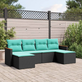 Patio Sofa Set Black, Blue PE rattan, Powder-coated ste...