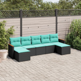 Patio Sofa Set Black, Blue PE rattan, powder-coated ste...