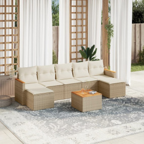 Garden Sofa Set Beige PE rattan, solid acacia wood