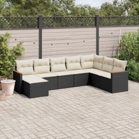 Garden Sofa Set Black poly rattan with cream white cush...