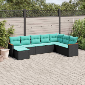 Patio Sofa Set Black, Blue Poly Rattan, Polyester, Stee...