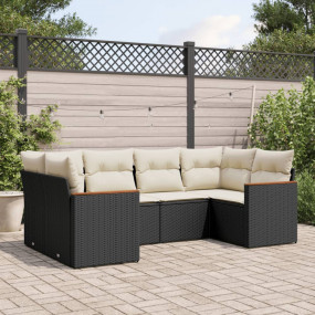 Garden Sofa Set Black PE rattan, powder-coated steel, p...