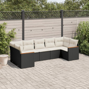 Garden Sofa Set Black and Cream PE Rattan, Powder-Coate...
