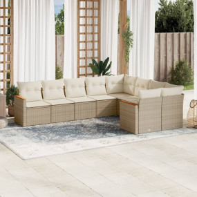Garden Sofa Set Beige Poly Rattan, Powder-Coated Steel ...