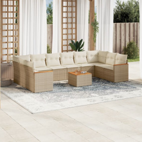 Garden Sofa Set Beige Poly Rattan, Powder-Coated Steel,...