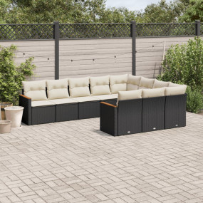 Garden Sofa Set Black and Cream White PE Rattan Large M...