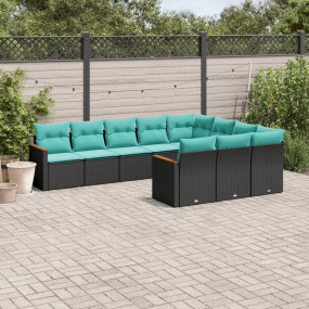 Patio Sofa Set Black PE rattan, powder-coated steel Lar...