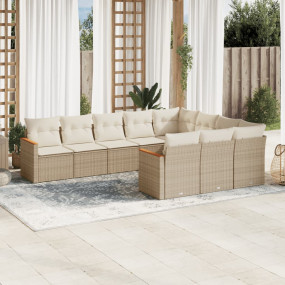 Garden Sofa Set Beige PE Rattan, Powder-Coated Steel La...