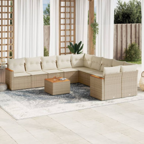 Garden Sofa Set Beige PE Rattan Large Modular Garden So...