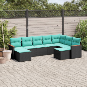 Patio Sofa Set Black, Blue PE Rattan, Powder-Coated Ste...