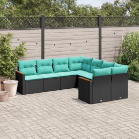 Patio Sofa Set Black PE rattan, powder-coated steel, po...