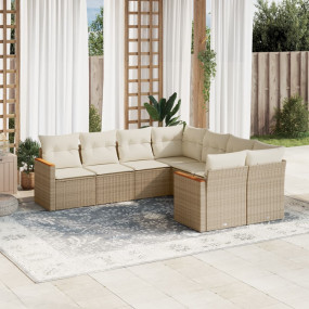 Garden Sofa Set Beige PE Rattan 8 Piece Set Removable C...