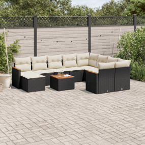 Garden Sofa Set Black PE rattan 11 Pieces Modular