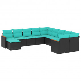 Patio Sofa Set Black and Blue PE rattan and powder-coat...