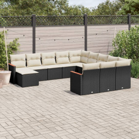 Garden Sofa Set Black PE Rattan, Powder-Coated Steel La...