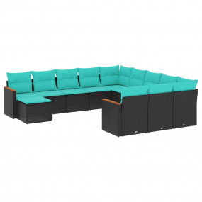 Patio Sofa Set Black Poly Rattan, Powder-Coated Steel, ...