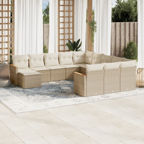 Garden Sofa Set Beige PE rattan, powder-coated steel La...