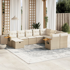 Sofa Set Beige PE rattan, powder-coated steel, solid ac...