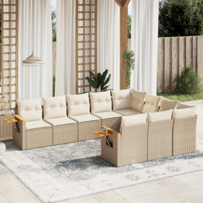 Garden Sofa Set Beige PE rattan Large Adjustable Armres...