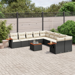 Garden Sofa Set Black PE rattan Large Adjustable Armres...