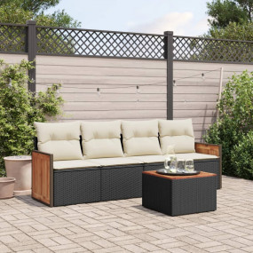 Garden Sofa Set Black Poly Rattan 5 piece set Modular
