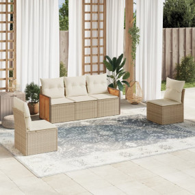 Garden Sofa Set Beige PE Rattan, Powder-Coated Steel 5-...