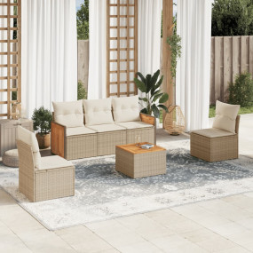 Garden Sofa Set Beige Poly Rattan 6 Piece Modular