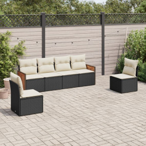 Garden Sofa Set Black PE Rattan, Powder-Coated Steel 6 ...