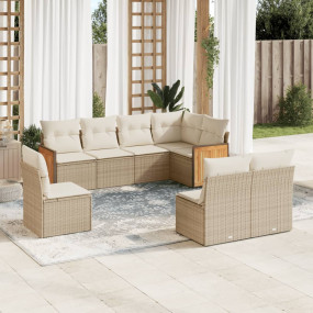 Garden Sofa Set Beige Poly Rattan Large Adjustable Feet
