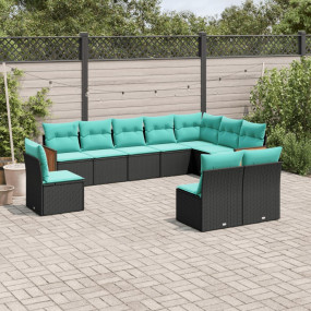 Patio Sofa Set Black PE Rattan 10 Piece Adjustable Feet