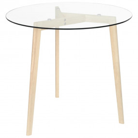 Dining Table Clear and natural oak Tempered glass and s...