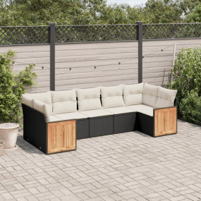 Garden Sofa Set Black PE Rattan Large Adjustable Feet