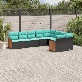 Patio Sofa Set Black PE Rattan 9 Piece Set Modular