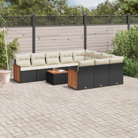 Garden Sofa Set Black PE Rattan Large Removable Covers