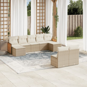 Garden Sofa Set Beige PE rattan 9 Piece Set Modular