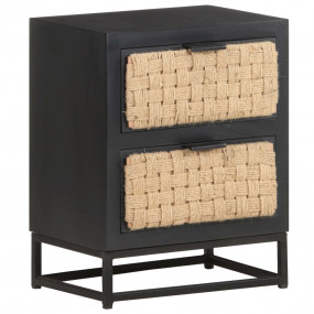 Bedside Cabinet Black, Natural Solid Mango Wood, Iron, ...